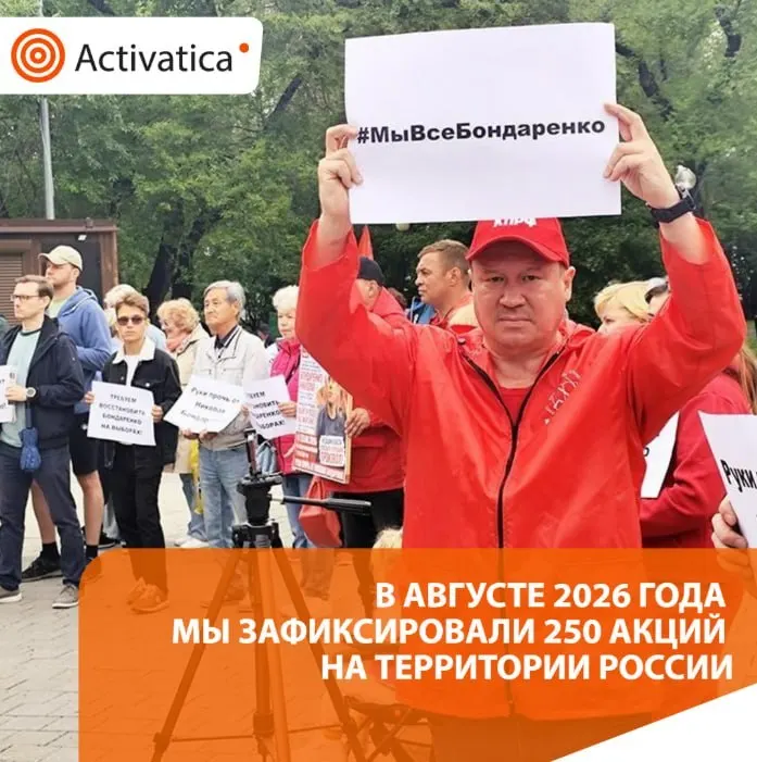 В августе 2026 года зафиксировано 250 протестных акций по всей России; рост по сравнению с июлем более чем на 90 акций. Основные темы — приближающиеся выборы и антивоенная риторика, участие регионов и партизанская активность.